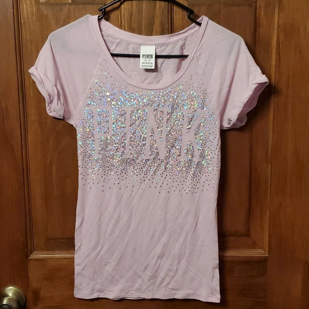 🌞 Embellished Vs Pink Tshirt Silver Gems Pink